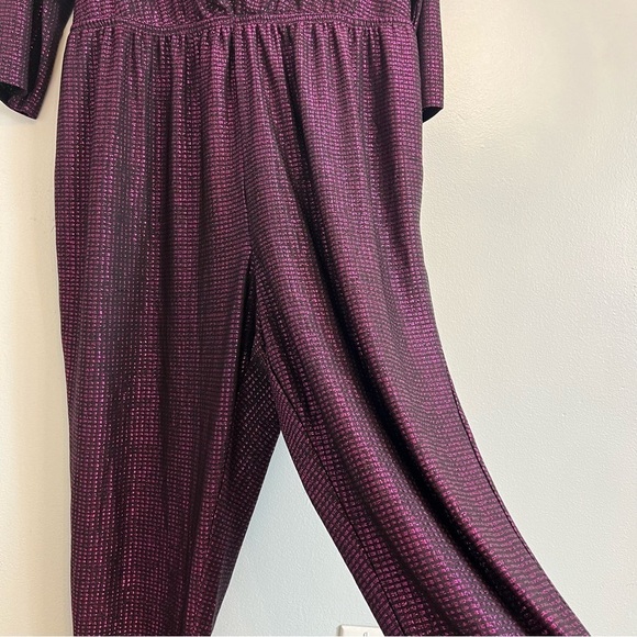 LANE BRYANT SHIMMER PURPLE 3/4 SLEEVE FRONT RUCHED V-NECK JUMPSUIT SZ 18/20 - Picture 8 of 12